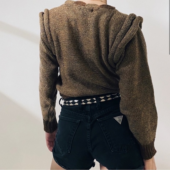 NEW Women’s Vintage Maori Bee Sweater Brown Leather Patchwork HandKnit - Picture 3 of 11